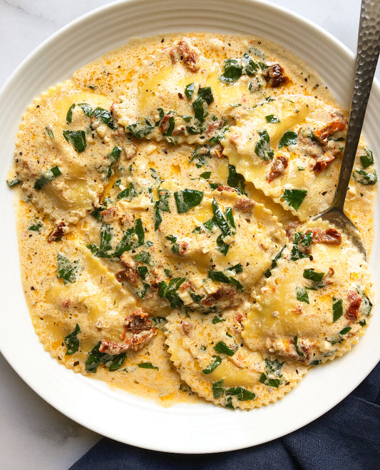 🍂 Fall Special! Portobello, Onion, & Cheese Ravioli w/ Creamy Tomato Spinach Sauce 🍂